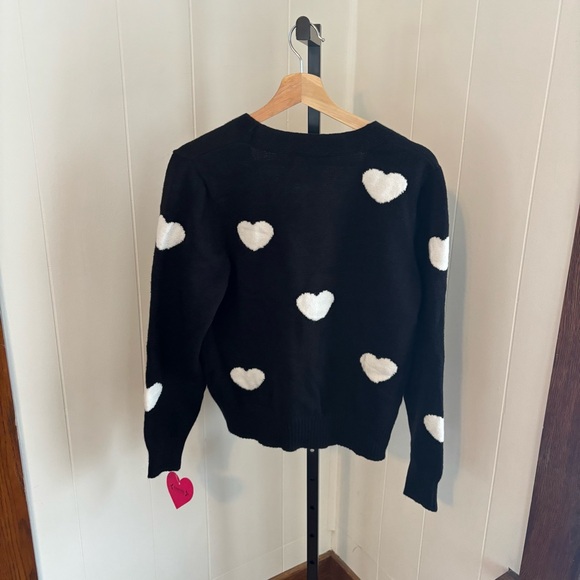 Nanette Lepore NWT Black White Heart Print Button Cardigan Women L Dark Romantic - Picture 3 of 10